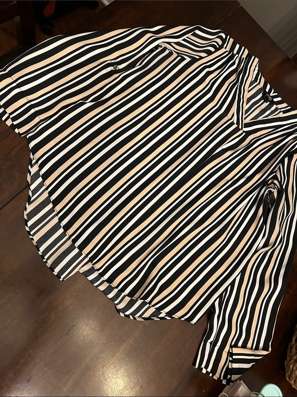 Women's Black, White & Beige Striped Blouse